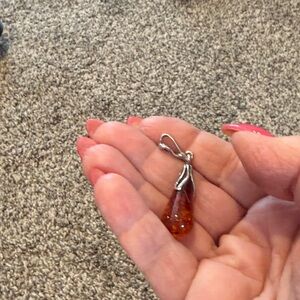 .925  Silver and Amber Teardrop Pendant